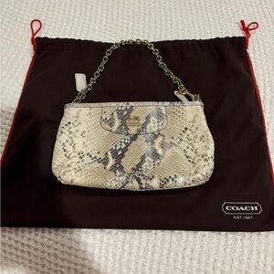 Coach purse. Beige/tan/gray snake skin pattern
